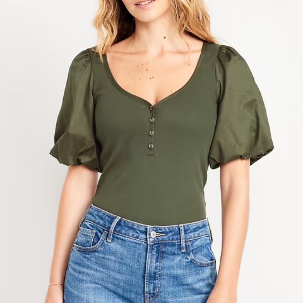 Old Navy Puff Sleeve Mixed Fabric Shirt
